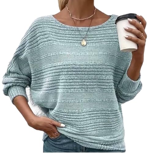 Women Soft Solid Batwing Sleeve Long Sleeve Top,Casual Round Neck Pullovers,Loose Knitted Tunic Jumper Sweaters