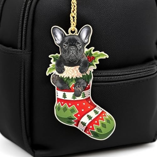 Lustiger Weihnachtsbaumschmuck für Hundeliebhaber, Geschenkidee, Weihnachtsdekoration – niedliche Hunde-Weihnachtsbaumspitze zum Aufhängen (Schwarze französische Bulldogge)