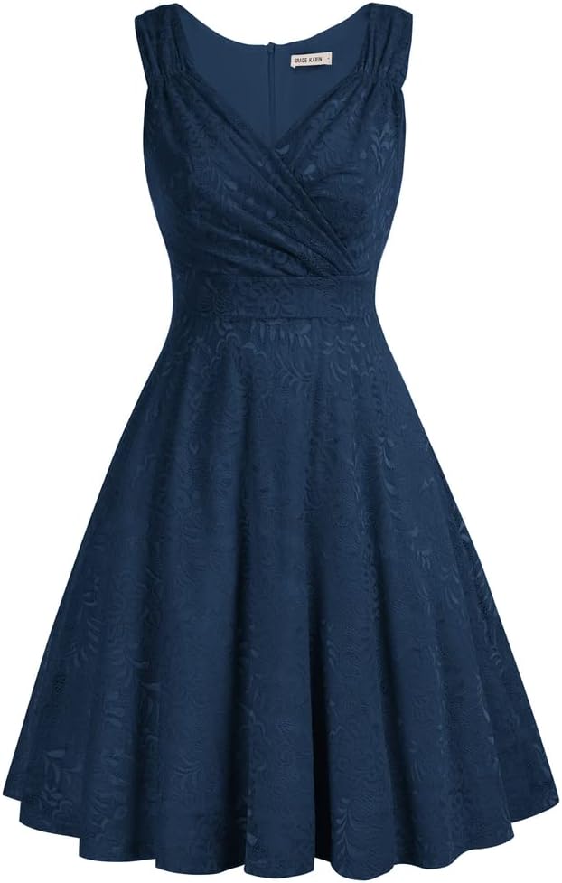 GRACE KARIN Elegant Wedding Bridesmaid Dress for Women UK Sleeveless A-line Lace Cocktail Dress Vintage