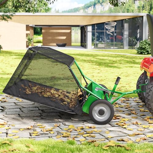 Image of 48 inch Large Capacity Pull Behind Lawn Sweeper with Adjustable Sweeping Height