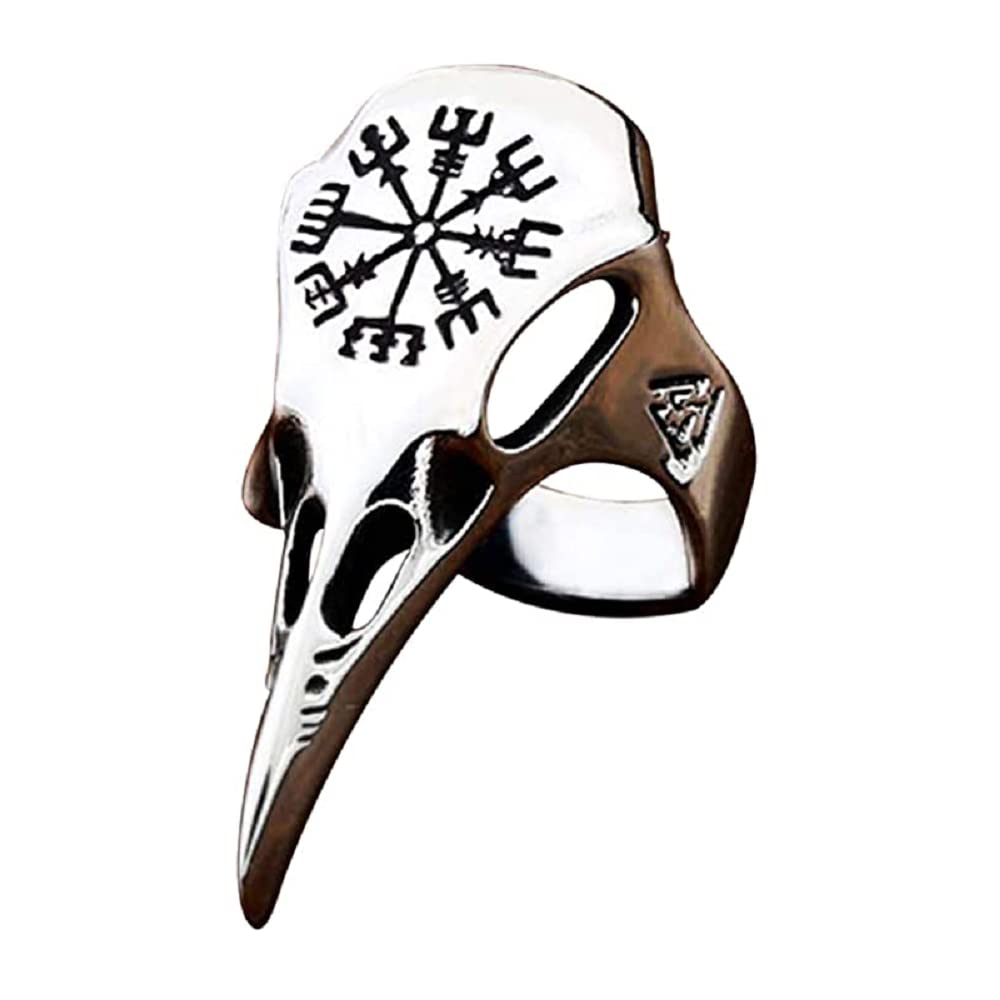 Raven Ring 316L Stainless Steel Ring Nordic Viking Amulet Raven Head and Bird Pagan Odin Rune Scandinavian Fashion Men Women