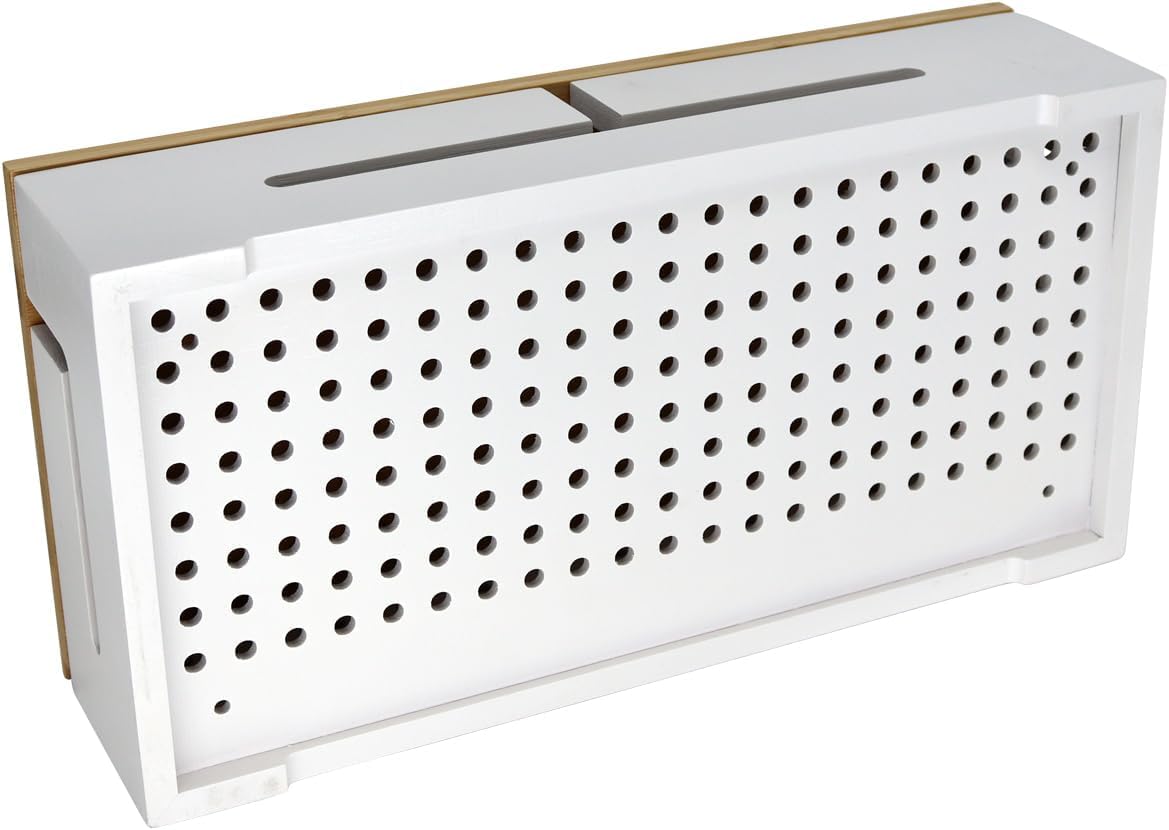 Caja de gestión de Cables de bambú 41×20×11 cm – Tapa magnética – Organizador de Cables con Kit para Montaje en Pared – Caja ocultacables para Escritorio y Zona TV (Blanco L)