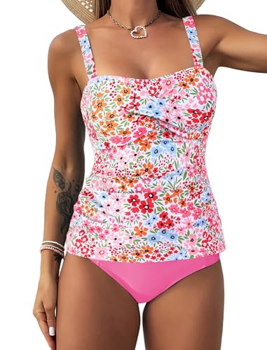 Image of ZAFUL Tankini Swimsuits for Women Tummy Control High Waisted Twist Front Ruched Two Piece Bathing Suit
