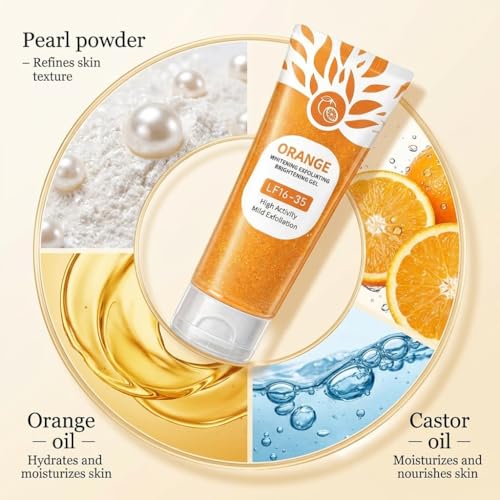 Image of Orange Enzymes Exfoliating Gel for Face & Body | Deep Cleansing Moisturizing Facial Exfoliator | Dead Skin Remover | Brightening & Pore Cleansing Scrub for All Skin Types Vitamin C (PACK OF 2)