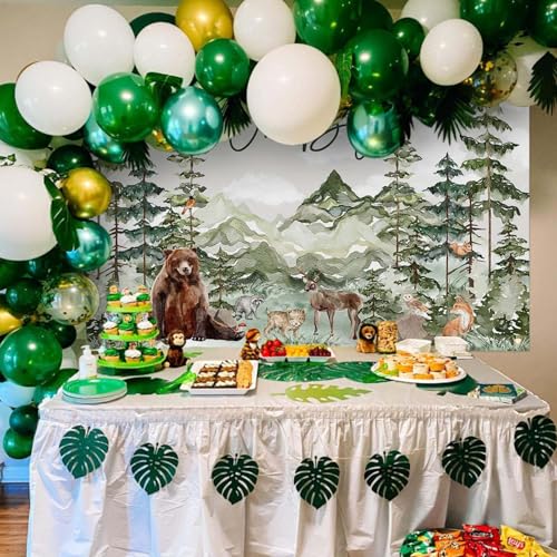 Image of Avezano Oh Boy Backdrop Forest Adventure Baby Shower Photography Background Mountain Wilderness Woodland Baby Shower Decorations Watercolor Greenery Forest Party Photoshoot Banner (7 x 5 ft)