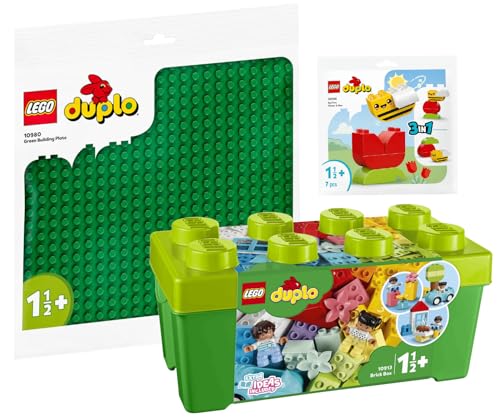 Lego DUPLO 3er Set: 10913 Steinebox, 10980 Bauplatte in Grün & 30686 Meine erste Blume mit Biene