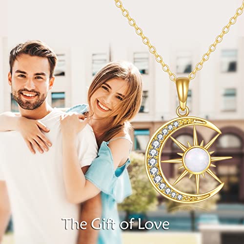 Kecho Moon Necklace Mothers Day Gifts 14K Gold Moon Necklace For Women Real Yellow Gold Crescent Moon And Star Opal Pendant Necklace Jewelry Christmas Gifts For Girls Wife Daughter Girlfriend Mother #TOP5