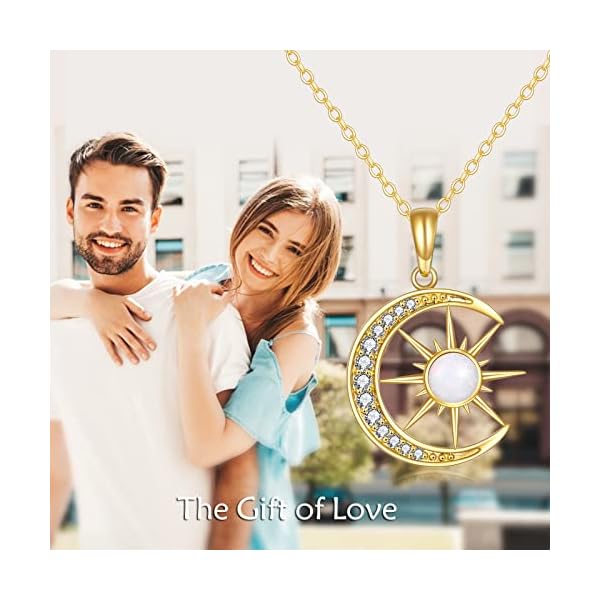 KECHO 14K Gold Moon Necklace for Women Real Yellow Gold Crescent Moon and Star Opal Pendant Necklace Jewelry Gifts for Girls Wife Daughter Girlfriend Mother - Image 7