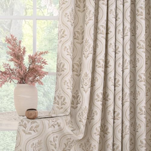  Linen Curtains with Floral for Living Room, 2 Panels - image 7