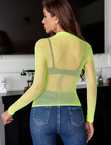 Image of Avidlove Women's Sexy Fishnet Mesh Long Sleeve Tops Mock Neck Sheer Lace See-Through Blouse Bodycon Clubwear Party Tops