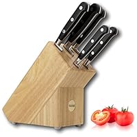 5 Piece Sabatier Professional Knife Block Set - Solid Wood Block, Full Tang, Quality High Carbon Steel Taper Ground Blades, Triple Rivet Comfort Handles. Sharper for Longer. by Taylors Eye Witness