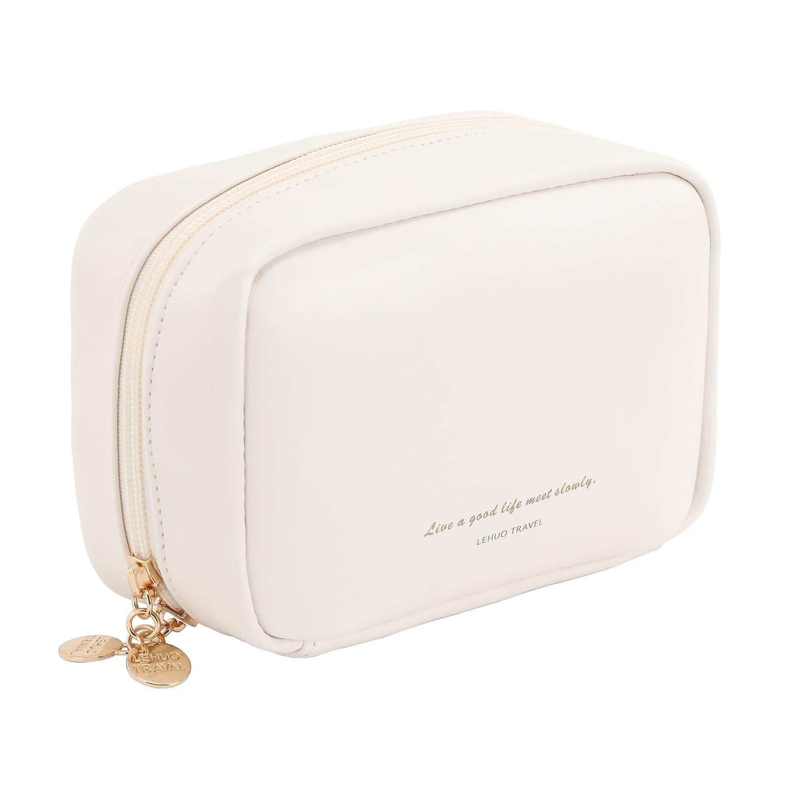 Small Cosmetic Bag Zipper Pouch Travel Makeup Bag with compartments for Women Portable Lipstick Pouch Purse Waterproof Make-up Organizer Great Gifts White