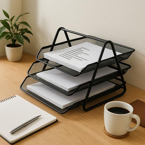 Image of The Better Home Office Files Storage Organizer Desk Organizer | Office Accessories | Metal Mesh Design | Documents, Files, Newspaper, Magazines Multipurpose Storage For Reception Table