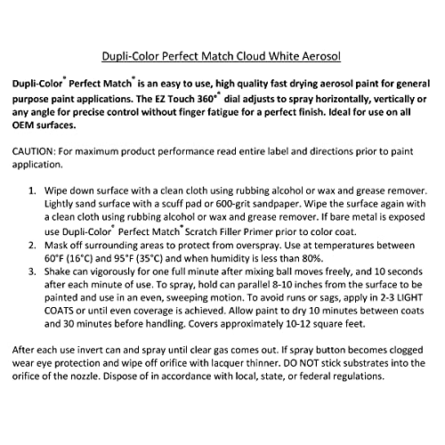 Image of Dupli-Color Perfect Match Premium Automotive Paint, Cloud White, 8 oz