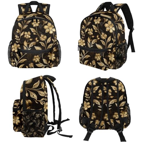 Sac à dos imperméable en sergé multicolore à motif feuille dorée