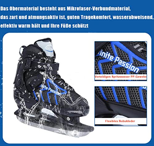 Foto von Verstellbar Eishockey Schlittschuhe für Herren Damen Erwachsene Kinder, Edelstahl Ice Skates, Eislaufschuhe mit Schnellschnürsystem & Push-Lock-Schnalle für Sicheren Halt (Schwarz Asche, L39_42)