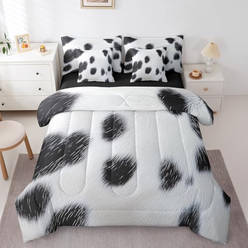 Erosebridal Cute Cow Print Kids Full Bedding Set 7 Piece Cowhide Bed in A Bag for Boys Teens Adult Farm Animal Fur Comforter Set Farmhouse Wildlife Skin Sheets Lightweight Bedroom Decor