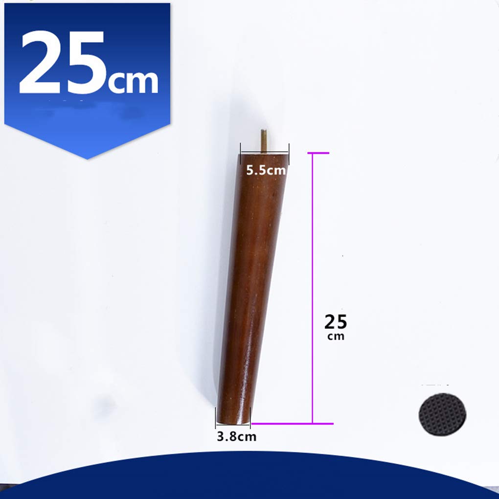4 gambe per mobili in legno massello conico di ricambio per mobili a cono obliquo, piedini per mobili per divano, letto, sedia, divano, piedini in legno M6, noce (25 cm)