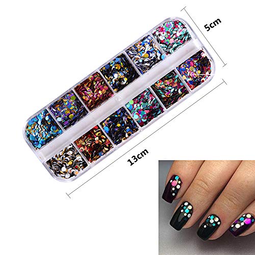 36 Farbe Nagel Glitter, Kalolary Nail Art Flocke Nagel Glitter Paillette Gemischt Runde Dünne Glänzende 3D Nail art… – Bild 5