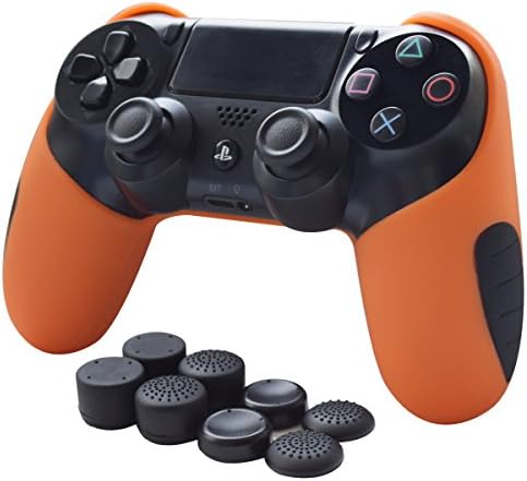 Skin Compatible for PS4 Controller Grips Pandaren Soft Silicone Thicker Half Cover for PS4 /Slim/PRO Controller (Blue Skin X 1 + FPS Pro Thumb Grip X 8)