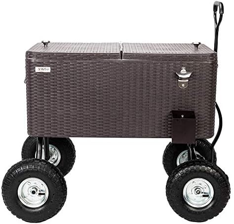 VINGLI 80 Quart Wagon Rolling Cooler Ice Chest, w/Long Handle and 10" Wheels, Portable Beach Patio Party Bar Cold Drink Beverage, Outdoor Park Cart on Wheels