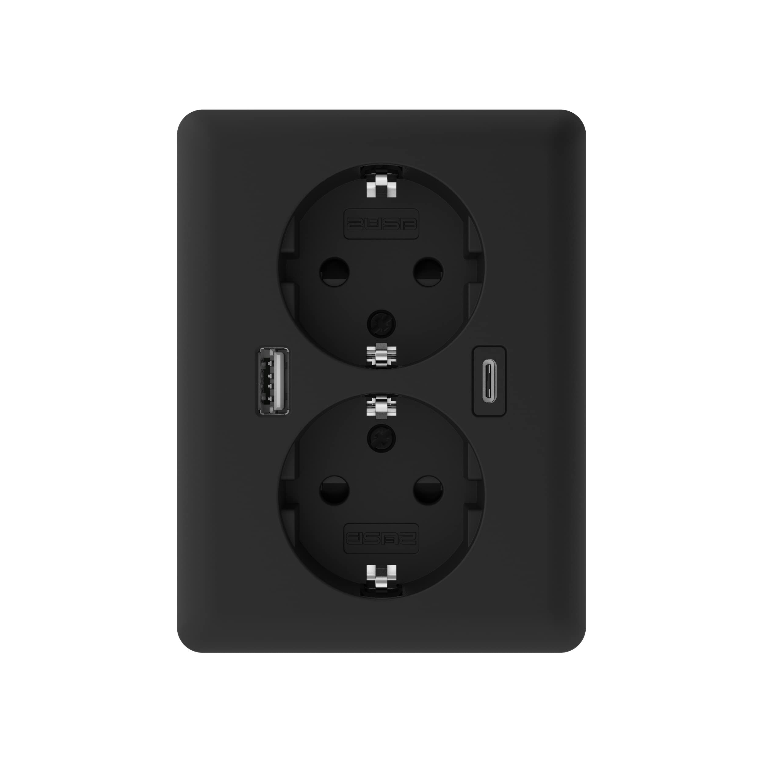 easyCharge DUO USB AC Double Socket Outlet 18,0 W/3,6 A Noir mat (RAL9005)