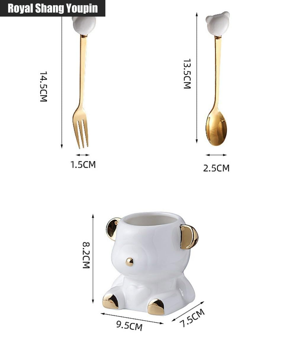 Juego De 12 Piezas De Cubiertos De Acero Inoxidable De Dibujos Animados, Cuchara, Tenedor, 14,5 Cm/5,7 Pulgadas, Cuchara De Postre, Tenedor (Negro/Dorado,Con almacenamiento)