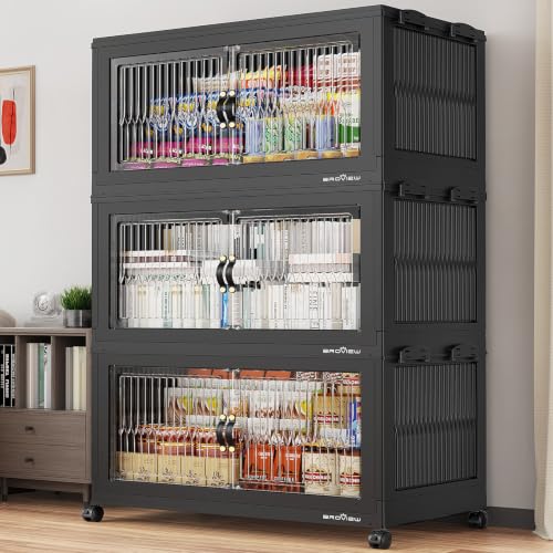 Image of BROVIEW 600Qt Stackable Storage Bins with Lid for Home Dorm, 3Pack Black