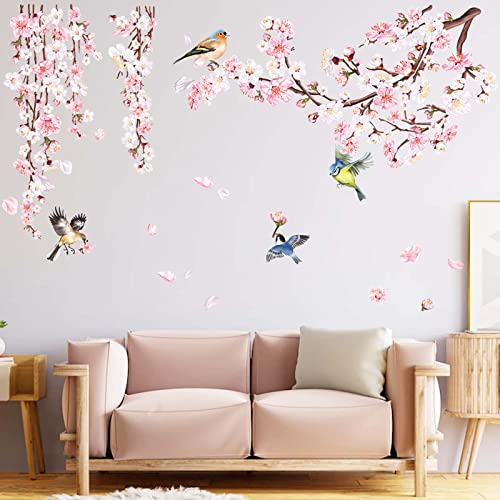 Decalmile Cherry Blossom Branch Wall Stickers Pink Flower Birds Wall Decals Bedroom Living Room Tv Wall Home Decor #TOP1