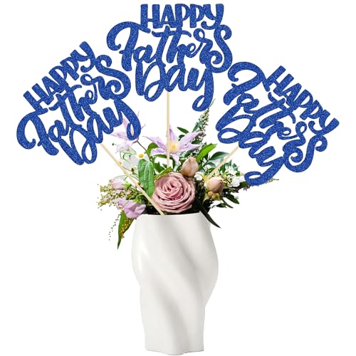 Gyufise 12Pcs Happy Father's Day Centerpiece Sticks Assembled Glitter Love Heart Love Dad Best Dad Table Centerpiece Sticks for Father's Day Theme Men Birthday Party Supplies Blue