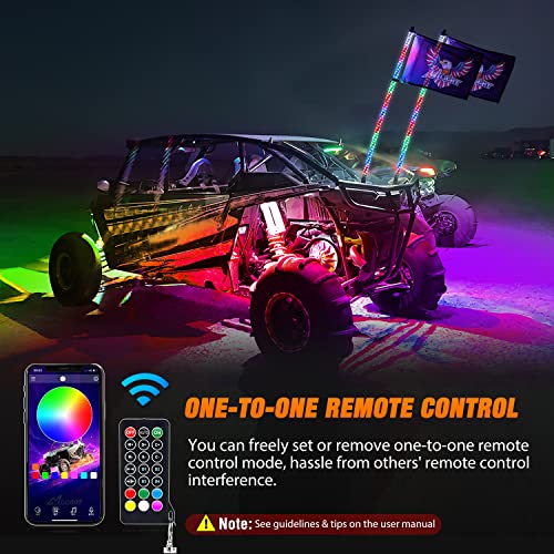 Image of Nilight 2PCS 4FT RGB LED Whip Light and 4 PCS Rock Lights Combo, Remote & App Control w /DIY Chasing Patterns Stop Turn Reverse Safety Antenna Lighted Whips for ATV UTV