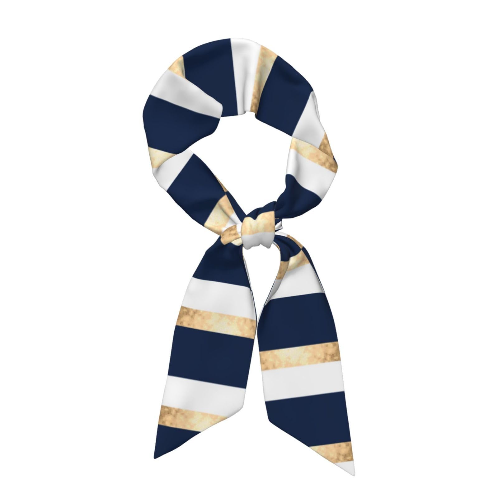 Yxdvpalne Unisex As Picture Elegant Faux Gold Navy Blue White Stripes Accent Neck Scarves, Kerchief Neckerchief Headband, Women's Fashion Scarf