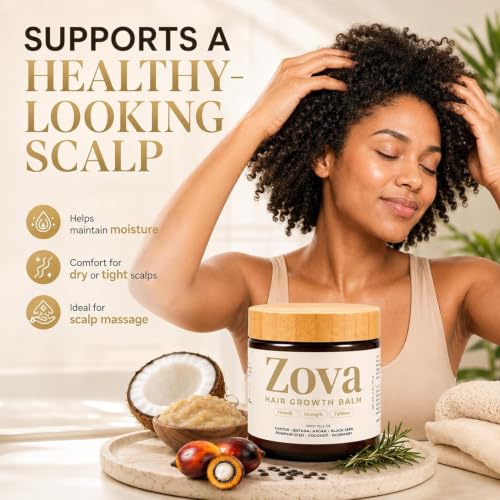 Image of Zova Hair Growth Balm with Batana, Castor, Argan & Rosemary Oil | 7 Oil Blend | Deep Scalp Nourishing & Moisturizing Hair Treatment | Supports Thicker, Stronger & Healthier Looking Hair | For Men & Women 100gm