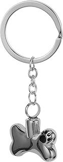LOGOFUN Pet Dog Bone Shaped Urn Container Keychain Stainless Steel Pendant Keychains Mini Pet Memorial Ashes Key Chain for Dog Cat