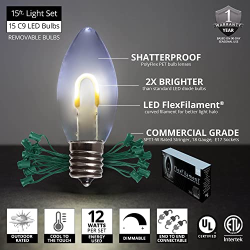 Luces Navideñas LED FlexFilament C9 Blanco Frío 15 luces 15 pies miniatura 3