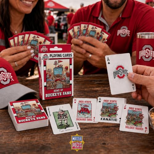 Image of Masterpieces Ohio State Buckeyes Fan Deck Playing Cards - 54 Card Deck - Premium Quality Educational and Fun Activity for Kids and Families - Great Gift Idea for Holidays Birthdays