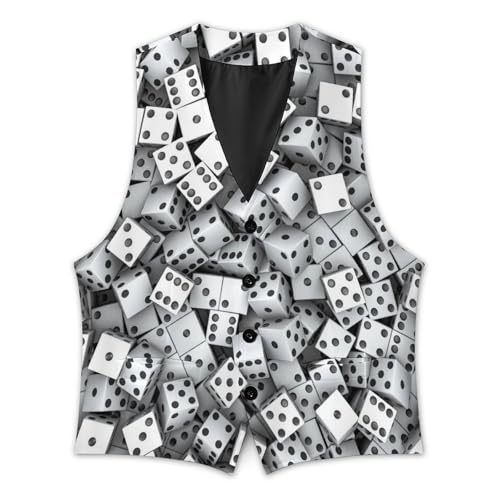 White Dice with Black Spots Men's Suit Vest Slim Fit V-Ncek Waistcoat Business Casual Vest3