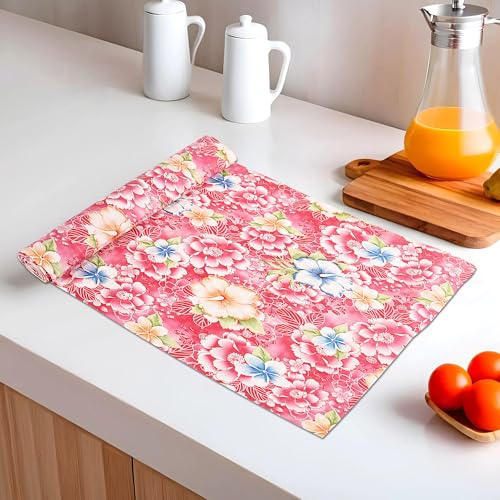 Image of Kuber Industries 5 Meters Waterproof & Durable Kitchen Mats for Shelf Liner Roll | Wipeable Fridge Sheets for Shelves Cabinet Drawer | Flower Print - Red