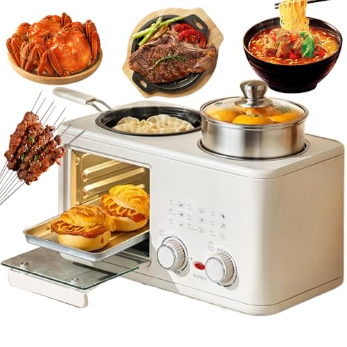 4-in-1 Breakfast Maker Station, 8L Electric Breakfast Machine with Oven, Frying Pan and Steamer, 0-60Min Timer Knob, S-Type Double Heating Tube, 1200W Breakfast Egg Sandwich Maker for Home