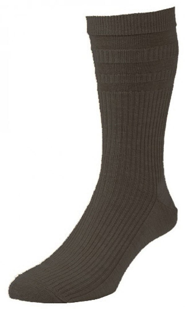 HJ90 Hall MENS SOFTOP No Elastic Wool Rich Socks 6-11 3pk Dark Brown