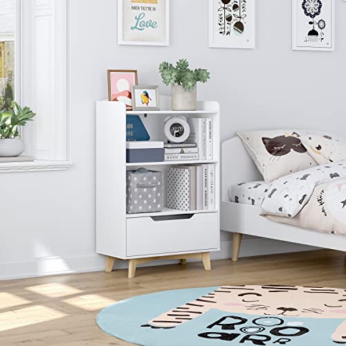 Utex Kids Bookshelf, Wood Kids Toy Storage Organizer, Children's Bookcases With Storage And Drawer For Playroom,Bedroom,Nursery School,White #TOP4