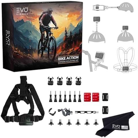 EVO Gimbals Action Camera Bike Bundle - Mounting Kit for Insta360 X4X3/X2, ACE PRO/ACE/ONE R/RS 360 Cameras | Compatible with GO 2/GO 3/3S and DJI OSMO Action 4/3 and GoPro 12/11/10/9/8 Cameras Cover
