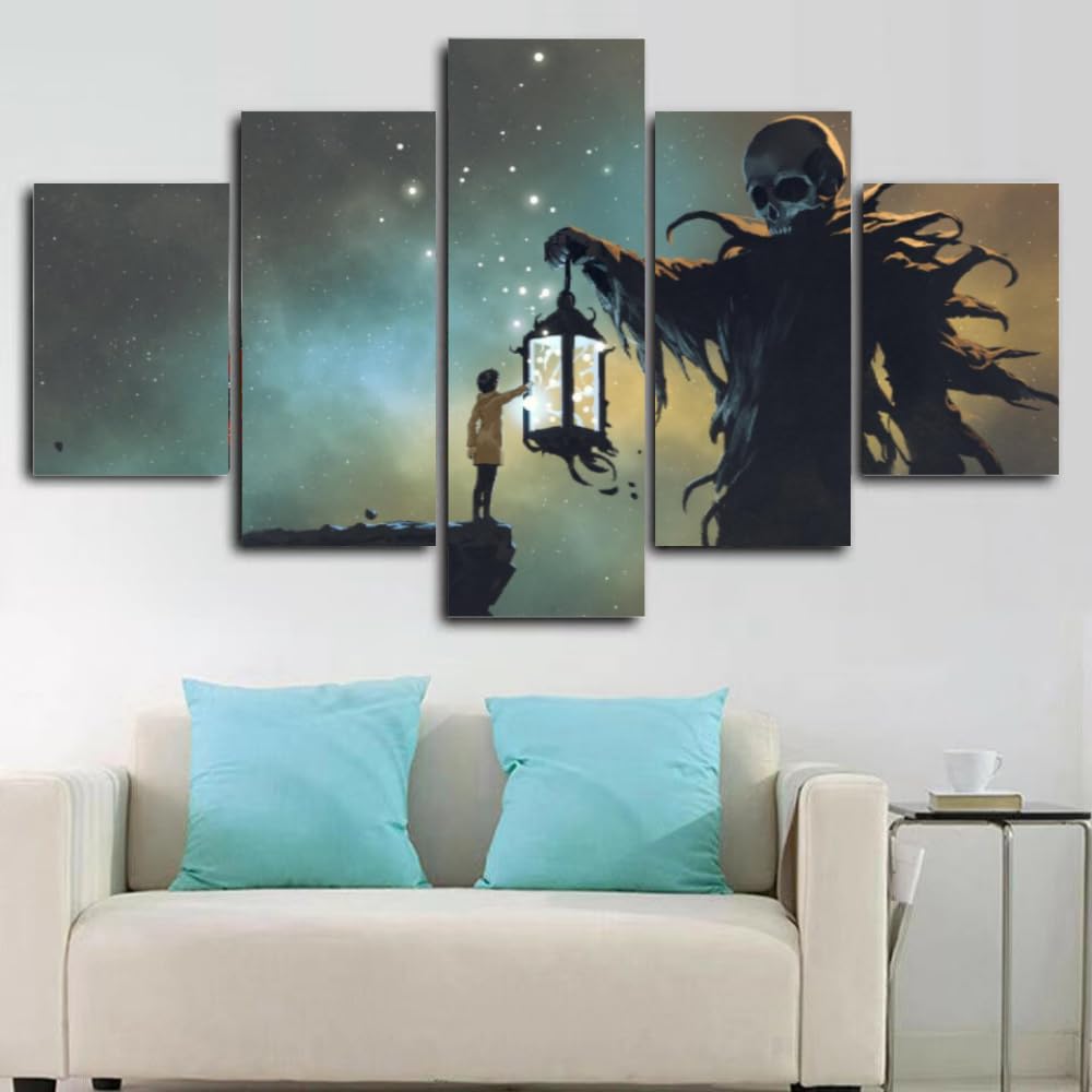 Kunstdrucke 5 Teilig Bilder Leinwand,leinwandbilder 5 teilig wohnzimmer dekoration,5 Teilig Wanddekoration Spiel Science-Fiction,Bild Bilder auf Leinwand 5 teilig Poster,Sammle kleine Sterne,100x55cm