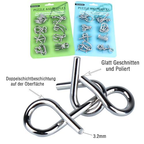 Qanmua 16 Stück Knobelspiele Set, 3D Brainteaser Metall Puzzle IQ Spiele Set Geduldspiele für Kinder und Erwachsene