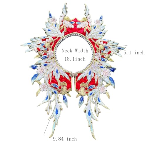 Chinese Red Peacock Pearl Lace Cloud Collar Shawl Wrap Shoulder Scraf for Mamian Skirt Hanfu Handmade Shoulder Accessory (Red Peacock Pearl)2