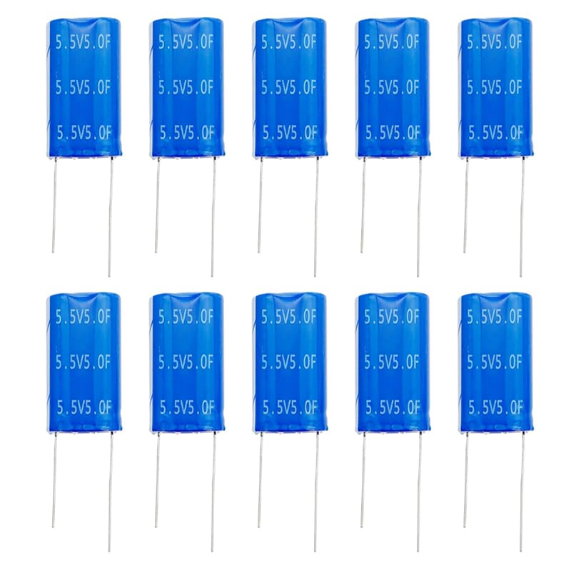 10 Pieces 10.5 X 21 X 27 mm (0.3 x 0.8 x 1.0 inches) Supercapacitor 5.5 V 5.0F Dual Layer Capacitor Wirewound Energy Reservoir Suitable for Car Recorders, Toys, etc.