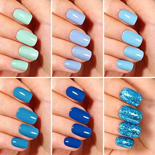 TOMICCA UV Nagellack Shellac 6*8ml Glitzer See Wasser Blau Farbe Nagellack Soak Off UV LED Gel Nail Art Maniküre Set… – Bild 3