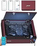 BILLCONCH Smart Gun Safe with Security Cable - Biometric Gun Safe for Handgun 4 Ways Quick Access with Fingerprint/Keypad/Key/APP Lock for Bedside Home Car with LCD/Voice Guide - Burgundy Red