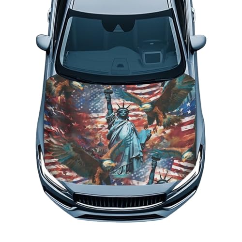 Image of Patriotic American Car Hood Cover Stretchable Polyester,Engine Cover,Elastic Fabrics Can be Washed,Car Bonnet All-Season Protection