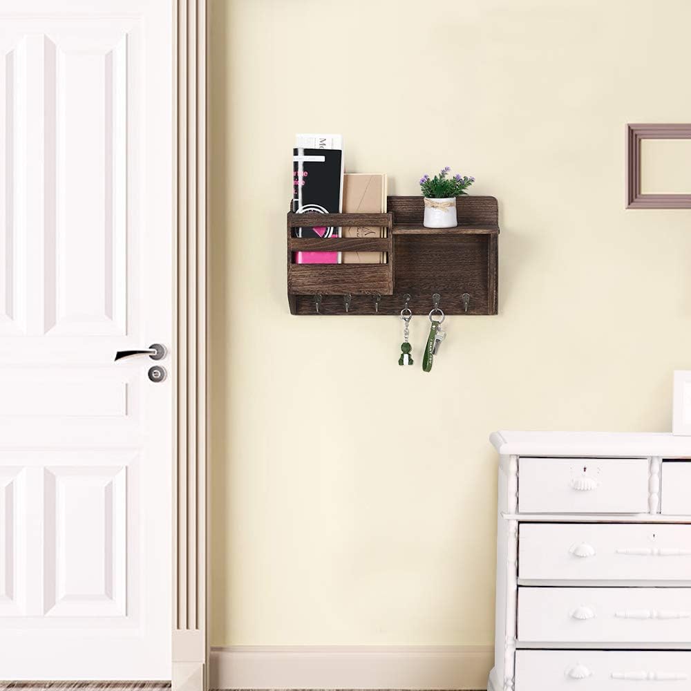 LIANTRAL Mail Sorter Wall Mount Mail & Key Holder Organizer with 6 Key Hooks, 1 Compartment, and Shelf(Rustic Brown)